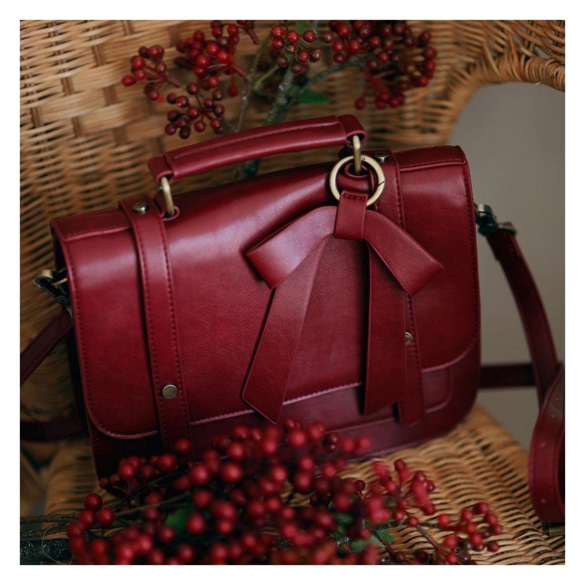 Ecosusi Maletín Bandolera con Lazo Summer Garden Romance - Burdeo-6