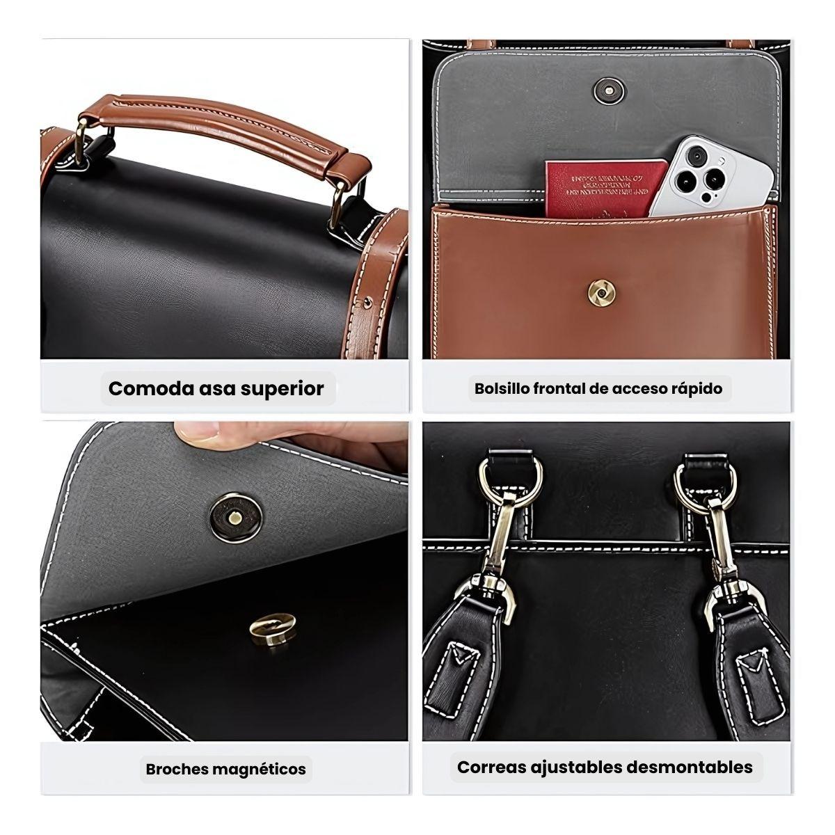 Ecosusi Mochila Vintage Camellia para Notebook 15,6" - Negro y Marrón-4