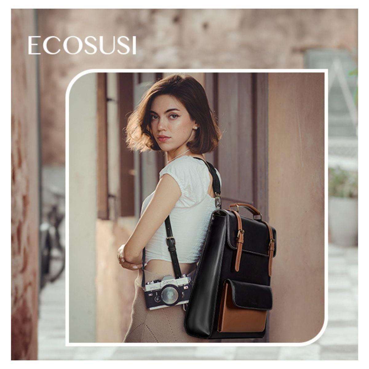 Ecosusi Mochila Vintage Camellia para Notebook 15,6" - Negro y Marrón-6