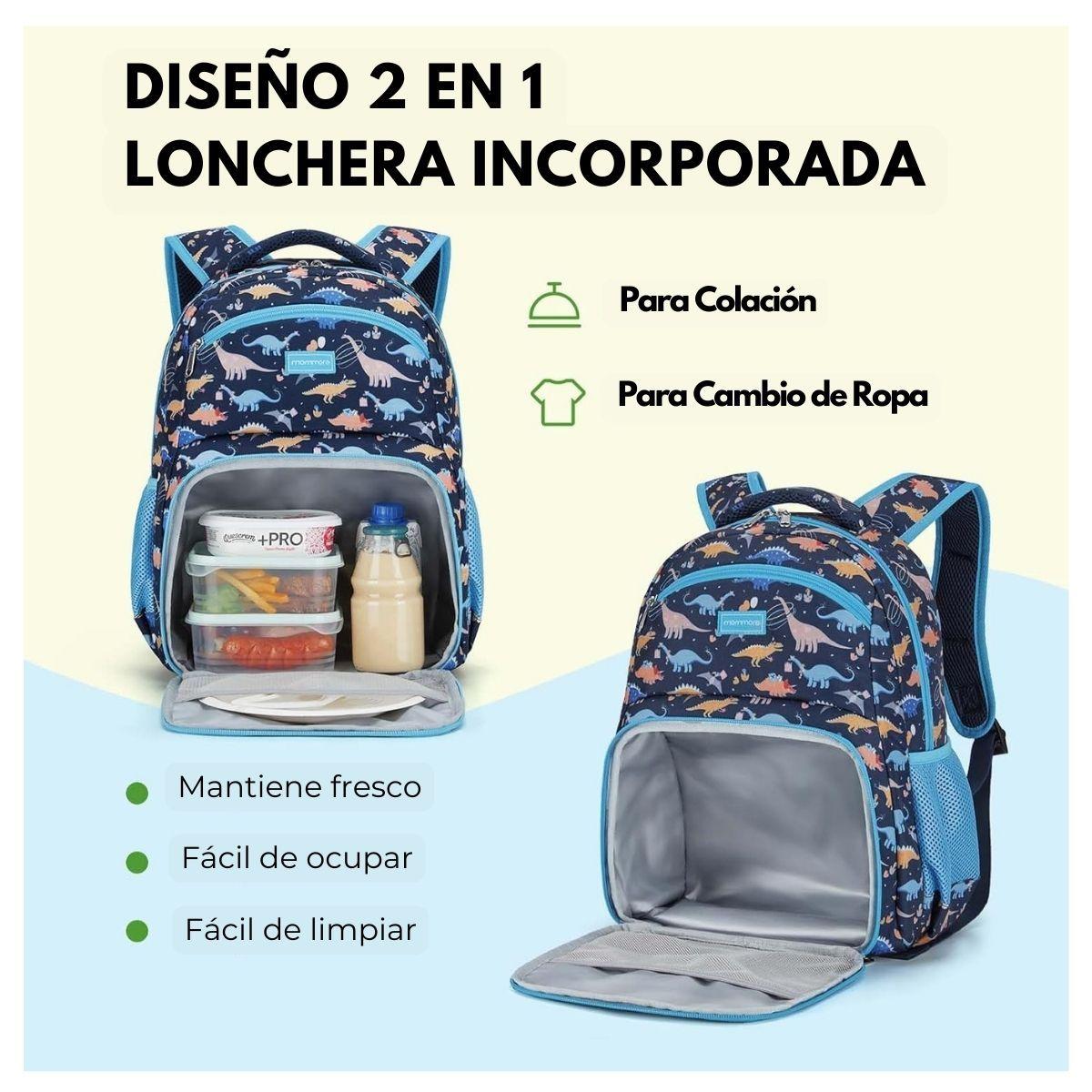 Mommore Mochila 2 en 1 para Niños Pequeños 12L - Azul Dinosaurios-3