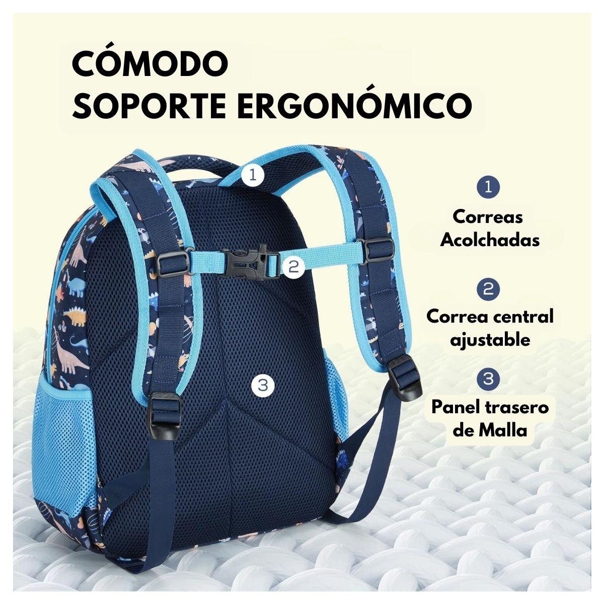 Mommore Mochila 2 en 1 para Niños Pequeños 12L - Azul Dinosaurios-4