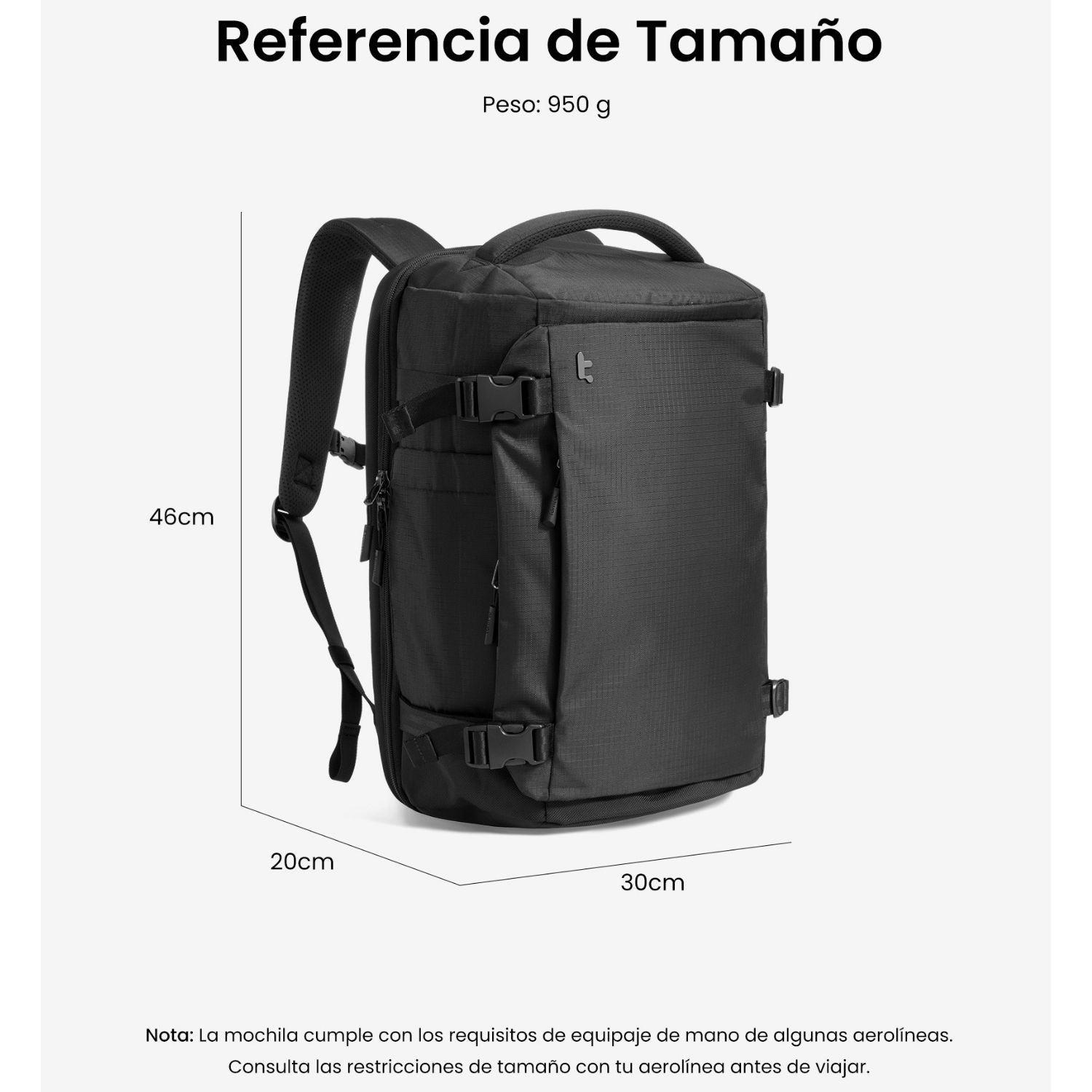 Tomtoc Mochila de Viaje Navigator-T66 Liteway para Notebook 16" 28L Negro-8
