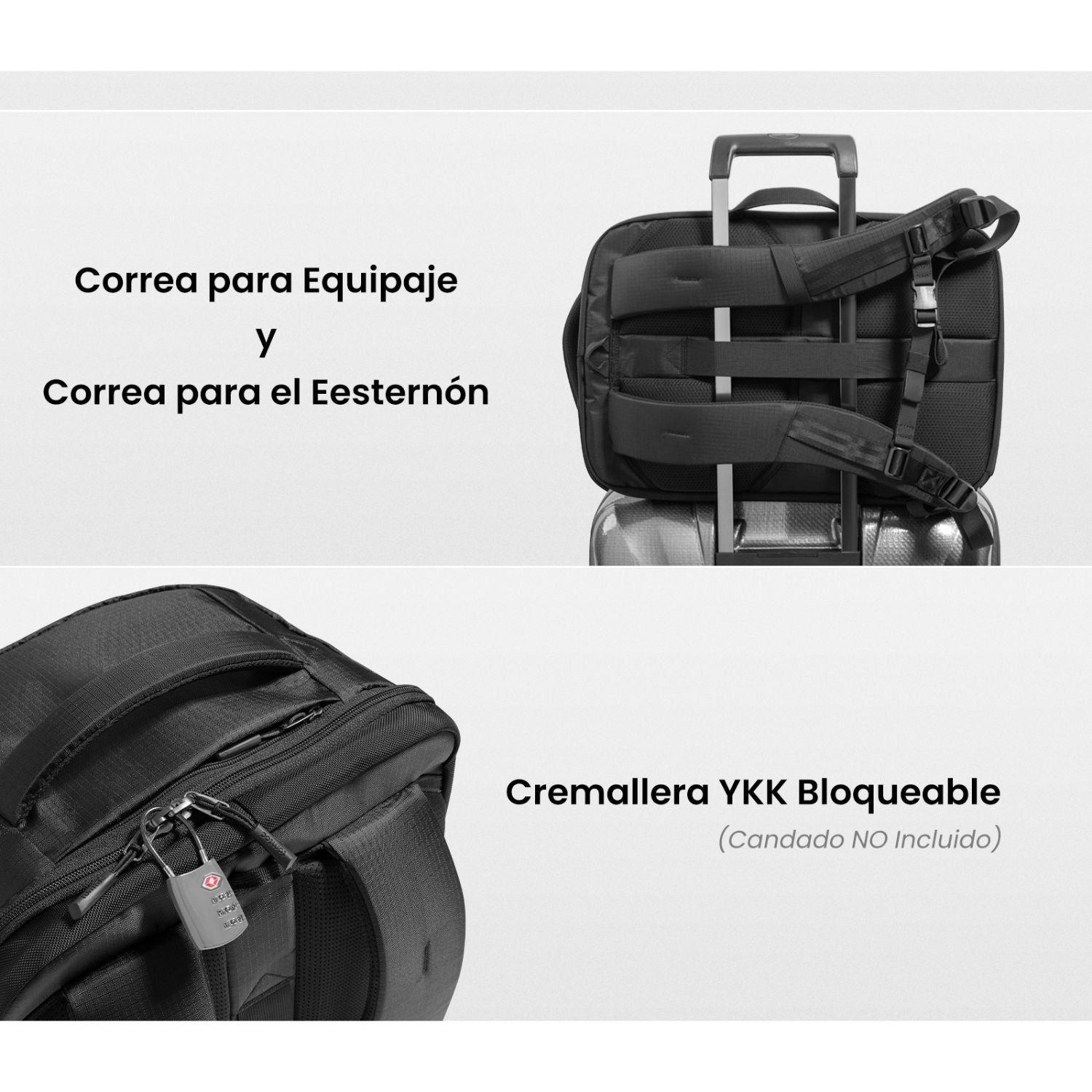 Tomtoc Mochila de Viaje Navigator-T66 Liteway para Notebook 16" 28L Negro-9