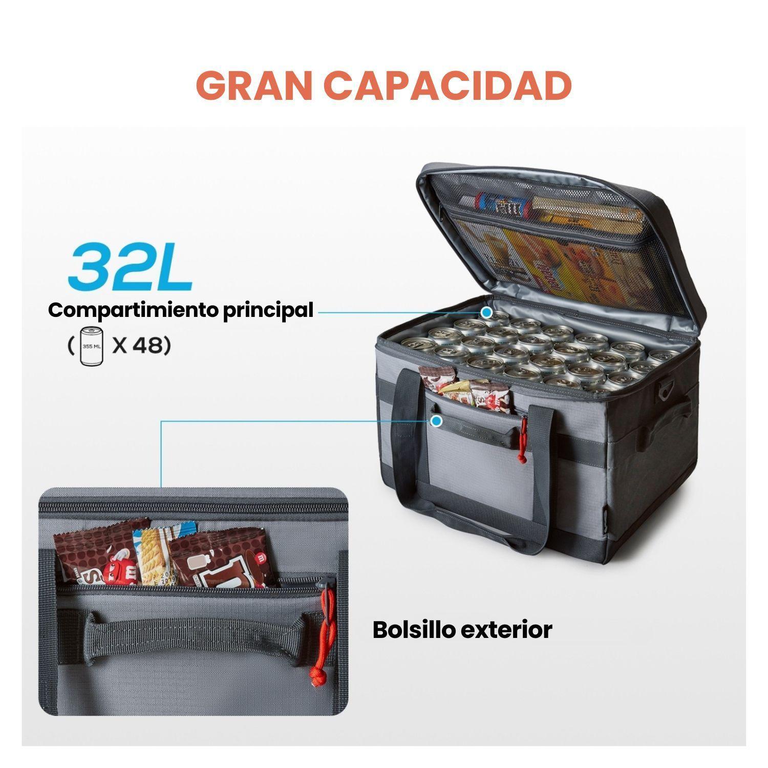 Tourit Cooler Bag Offroad Enfriador Aislado Portátil 48 latas 32L Gris-7