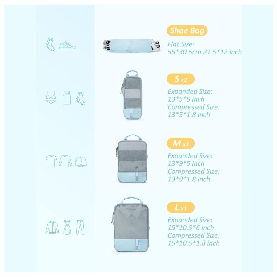 Bagsmart Juego de Bolsas de Compresión (6 unidades) - Celeste-5