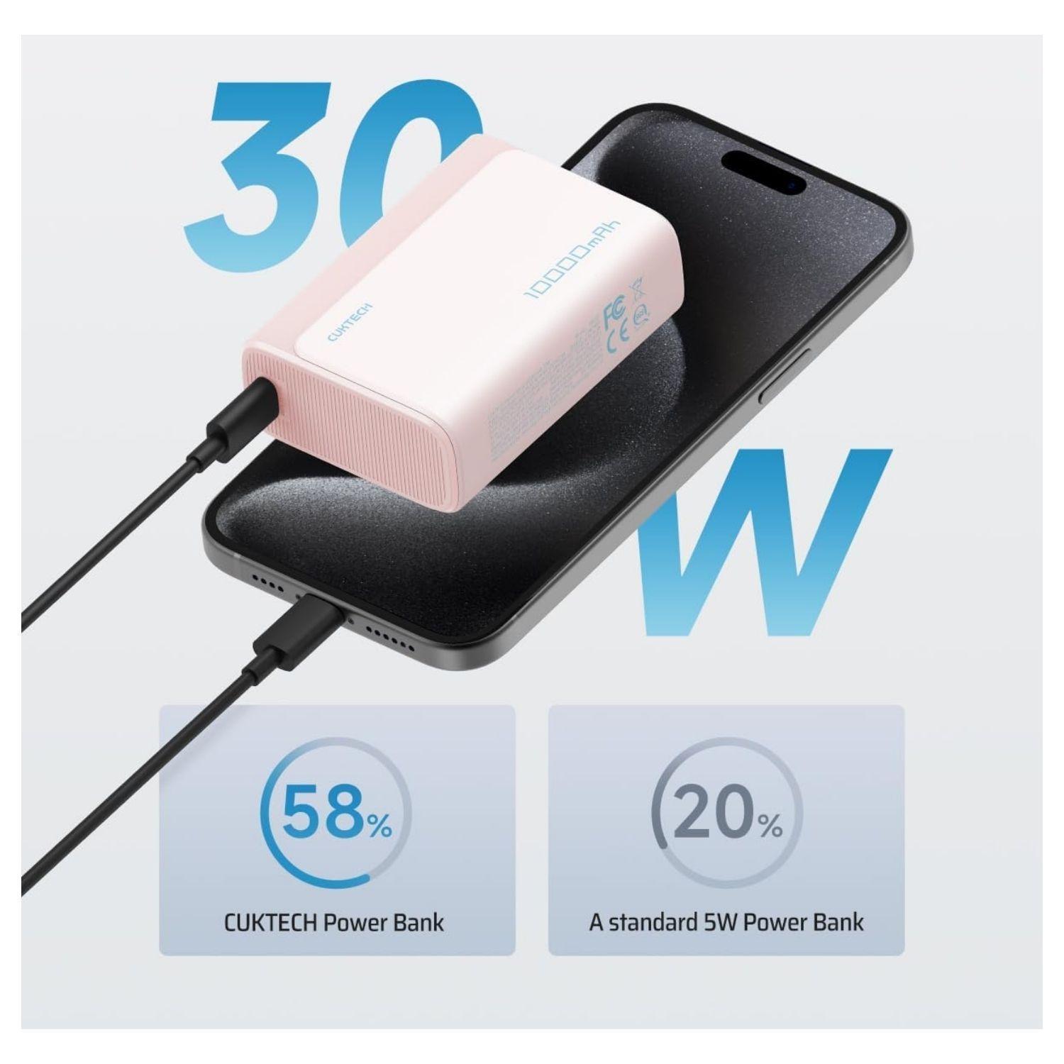 Cuktech Power Bank Cargador Portátil 30W 10000 mAh Rosado-4