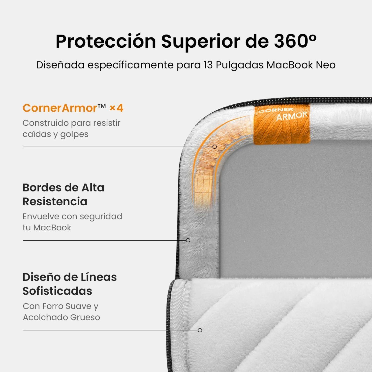Tomtoc Funda Defender-A13 para MacBook Neo de 13" Negro-3