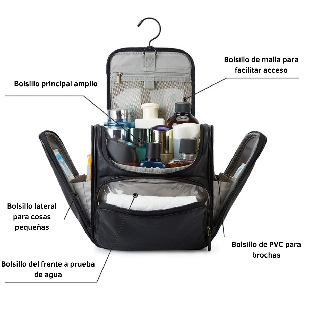 Bagsmart neceser de viaje en piel Dopp- Negro-3