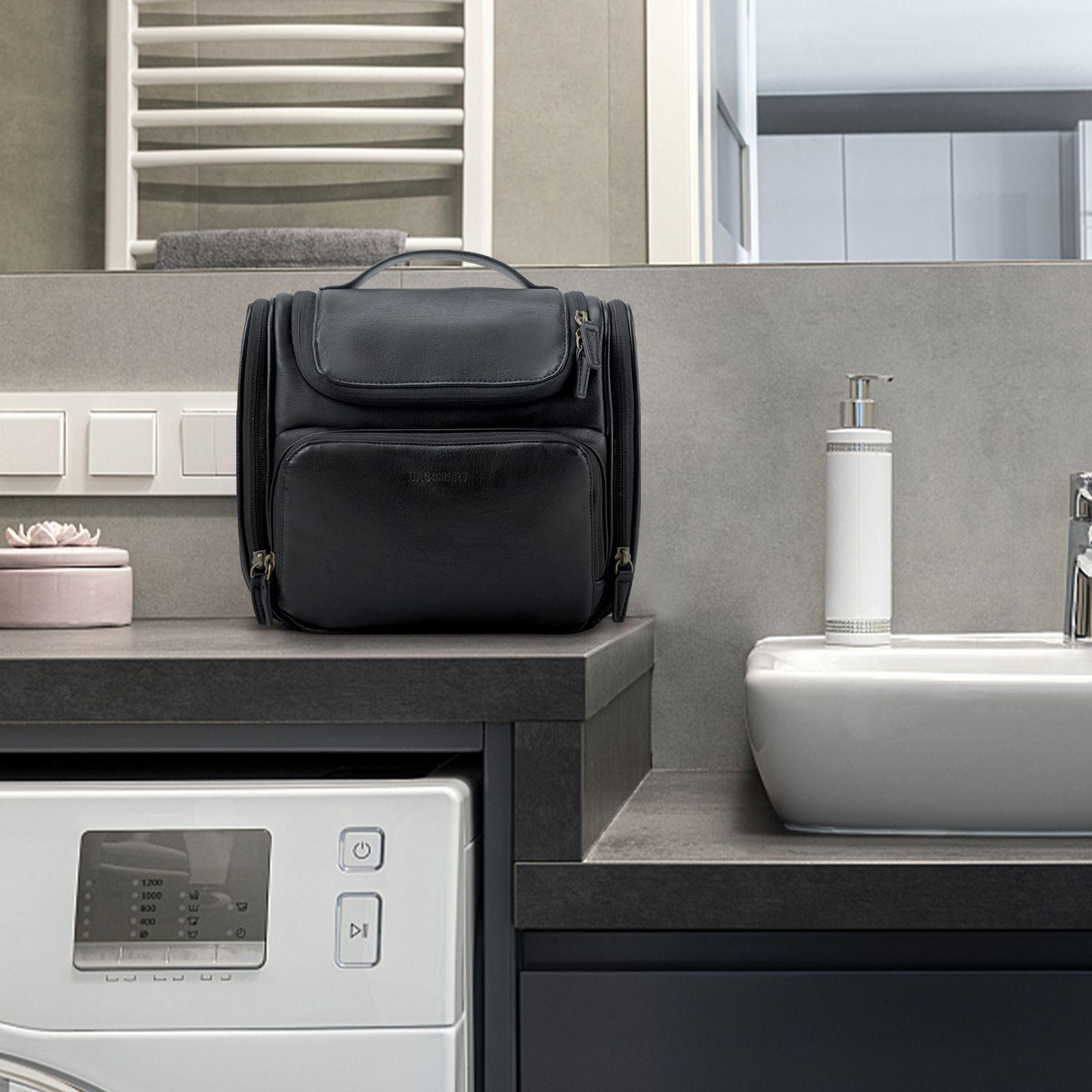 Bagsmart neceser de viaje en piel Dopp- Negro-2