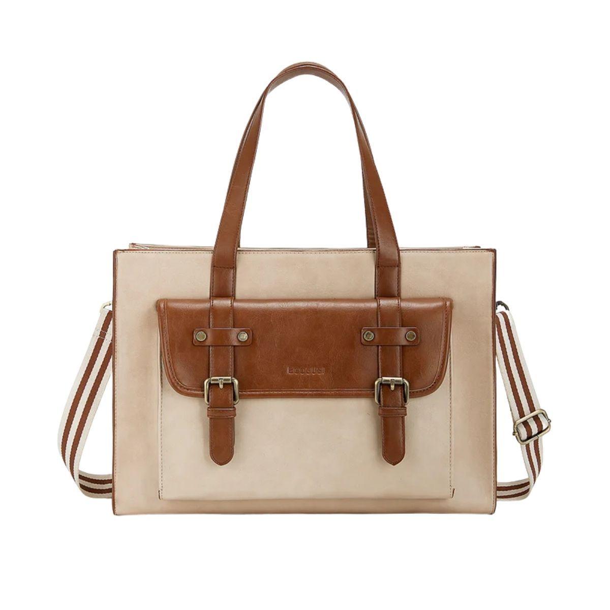 Ecosusi Bolso Tote Olivia para notebook 15.6" - Beige y Marrón-0