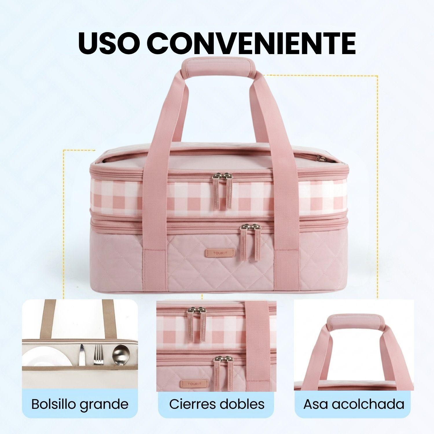 Tourit Bolsa Térmica Doble Comida 23x33cm Acolchada Rosa-7