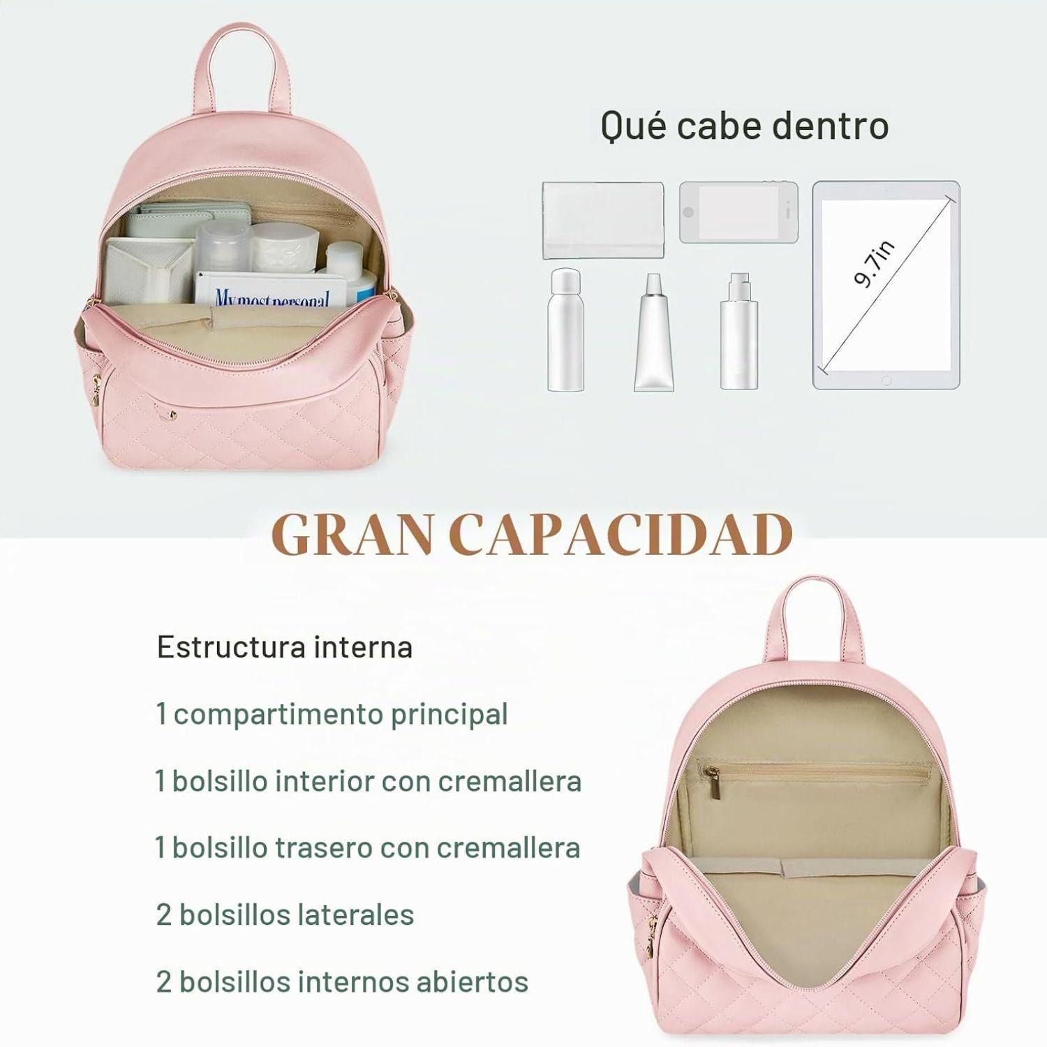 Ecosusi Mini Mochila Juvenil Acolchada para 9,7" Rosado-3