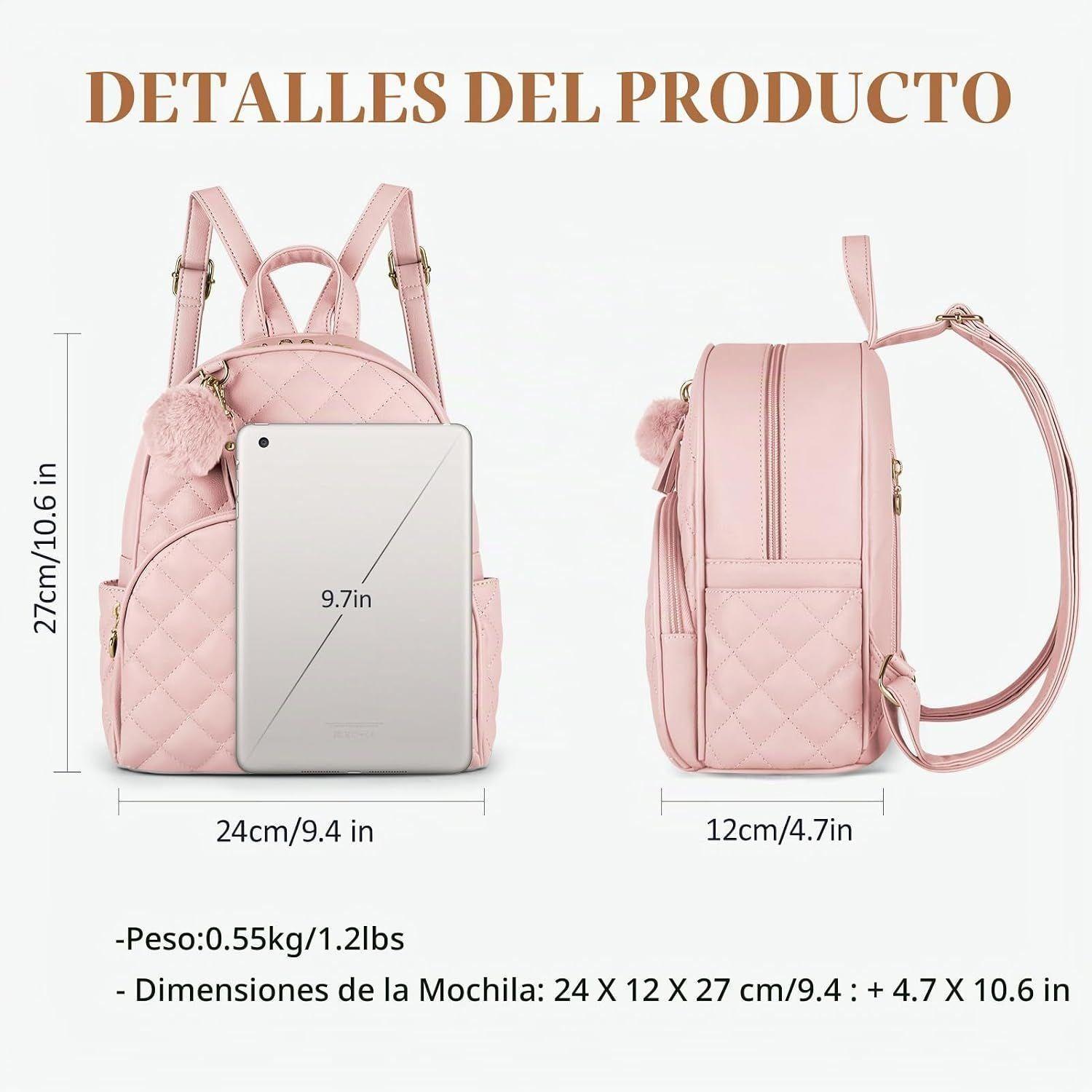 Ecosusi Mini Mochila Juvenil Acolchada para 9,7" Rosado-5