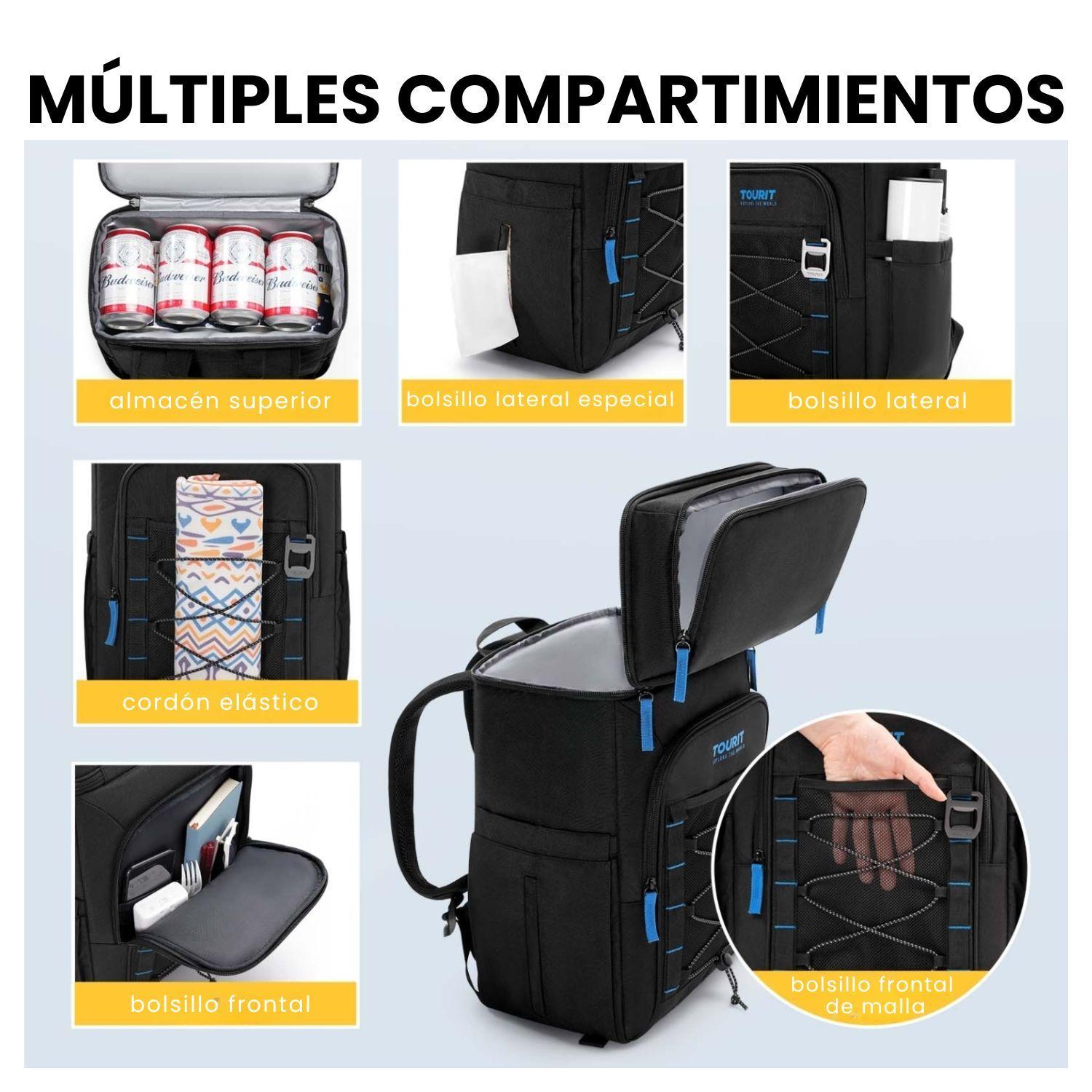 Tourit Mochila Térmica Dual Zone 26 latas 20L Impermeable Negro-4