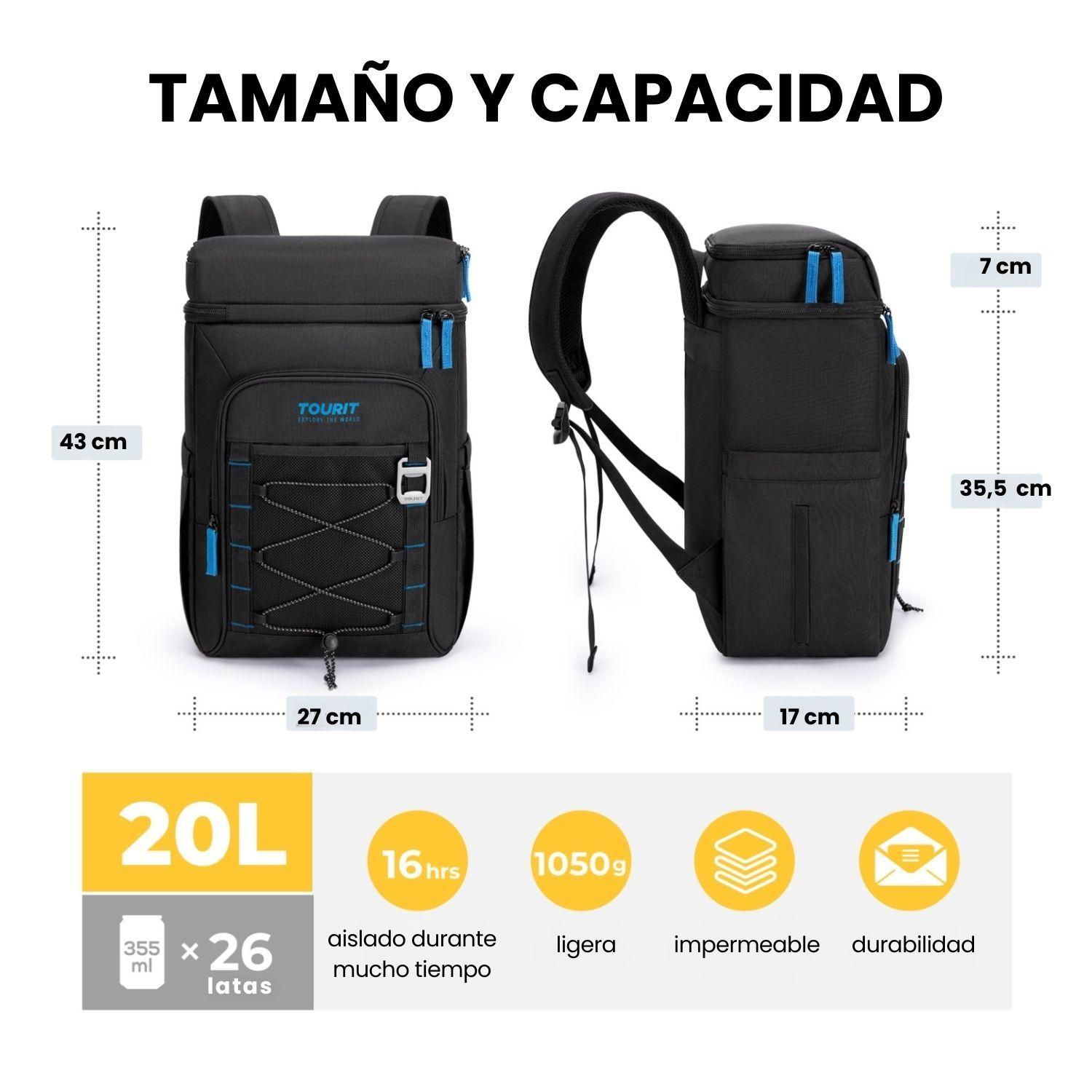Tourit Mochila Térmica Dual Zone 26 latas 20L Impermeable Negro-6