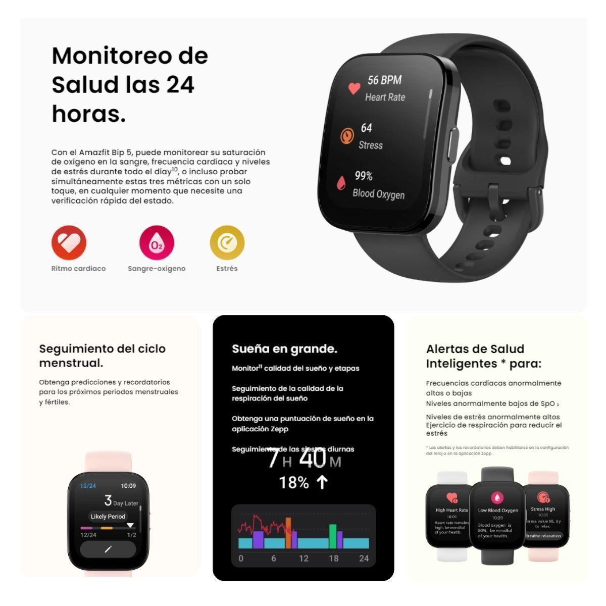 Amazfit Bip 5 Reloj Inteligente - GPS/IP68/+120 deportivos - Negro-6
