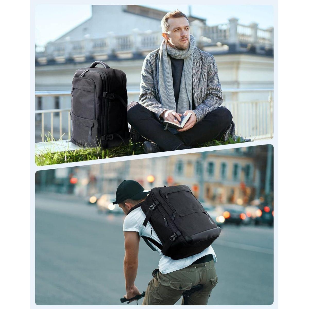 Bagsmart Mochila de Viaje Falco 30L- 40L + 3 Bolsas Organizadoras 17.3" - Negro-2