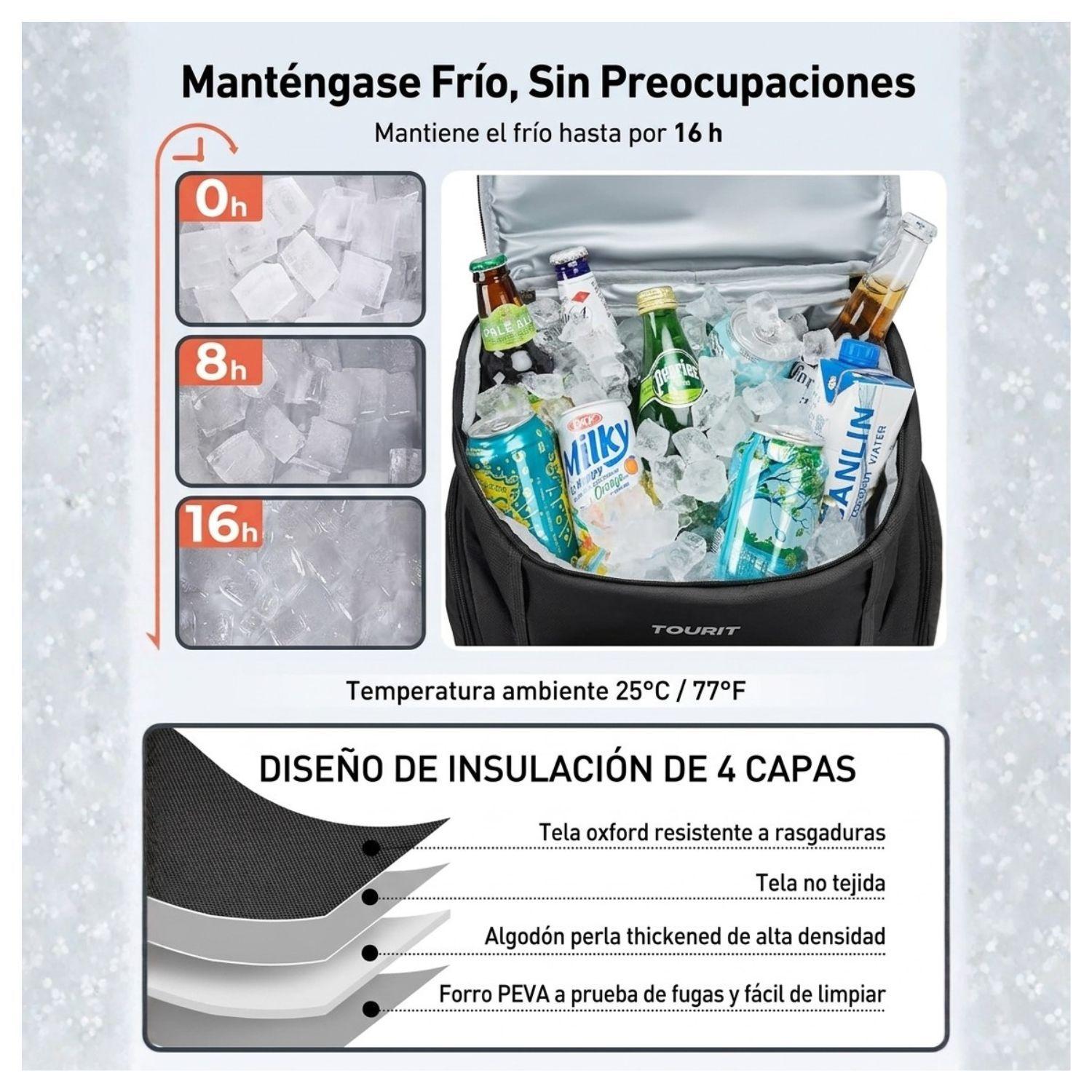 Tourit Mochila Cooler con Ruedas Explorer 22L 36 latas Negro-4