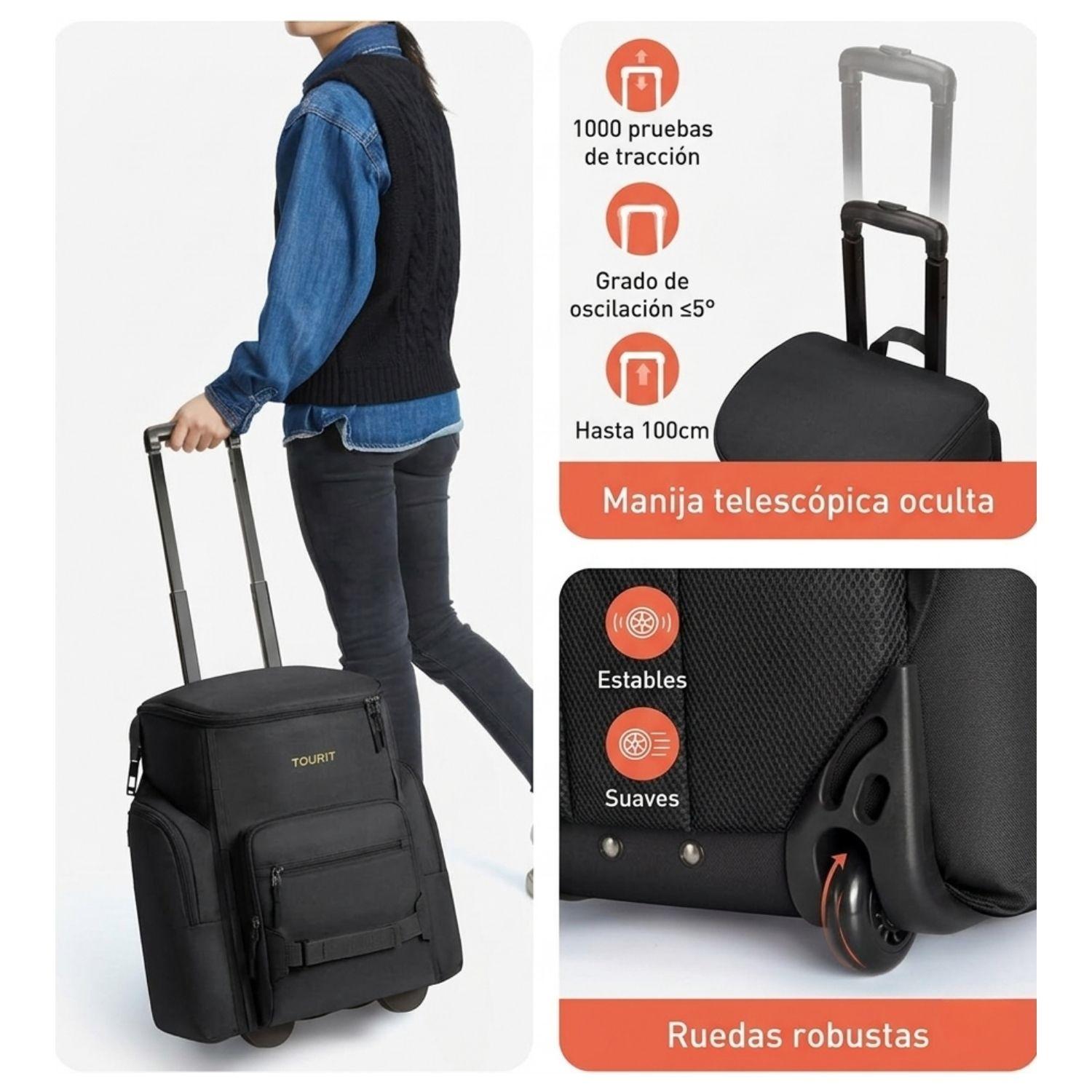 Tourit Mochila Cooler con Ruedas Explorer 22L 36 latas Negro-5