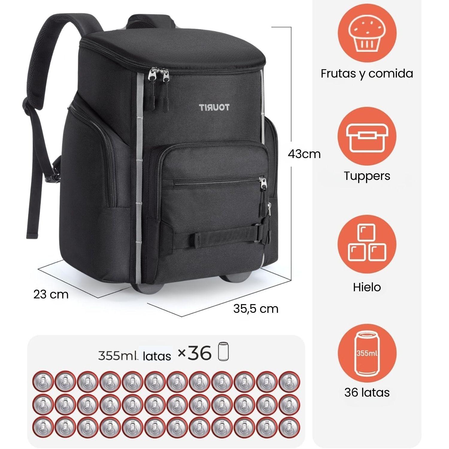 Tourit Mochila Cooler con Ruedas Explorer 22L 36 latas Negro-7