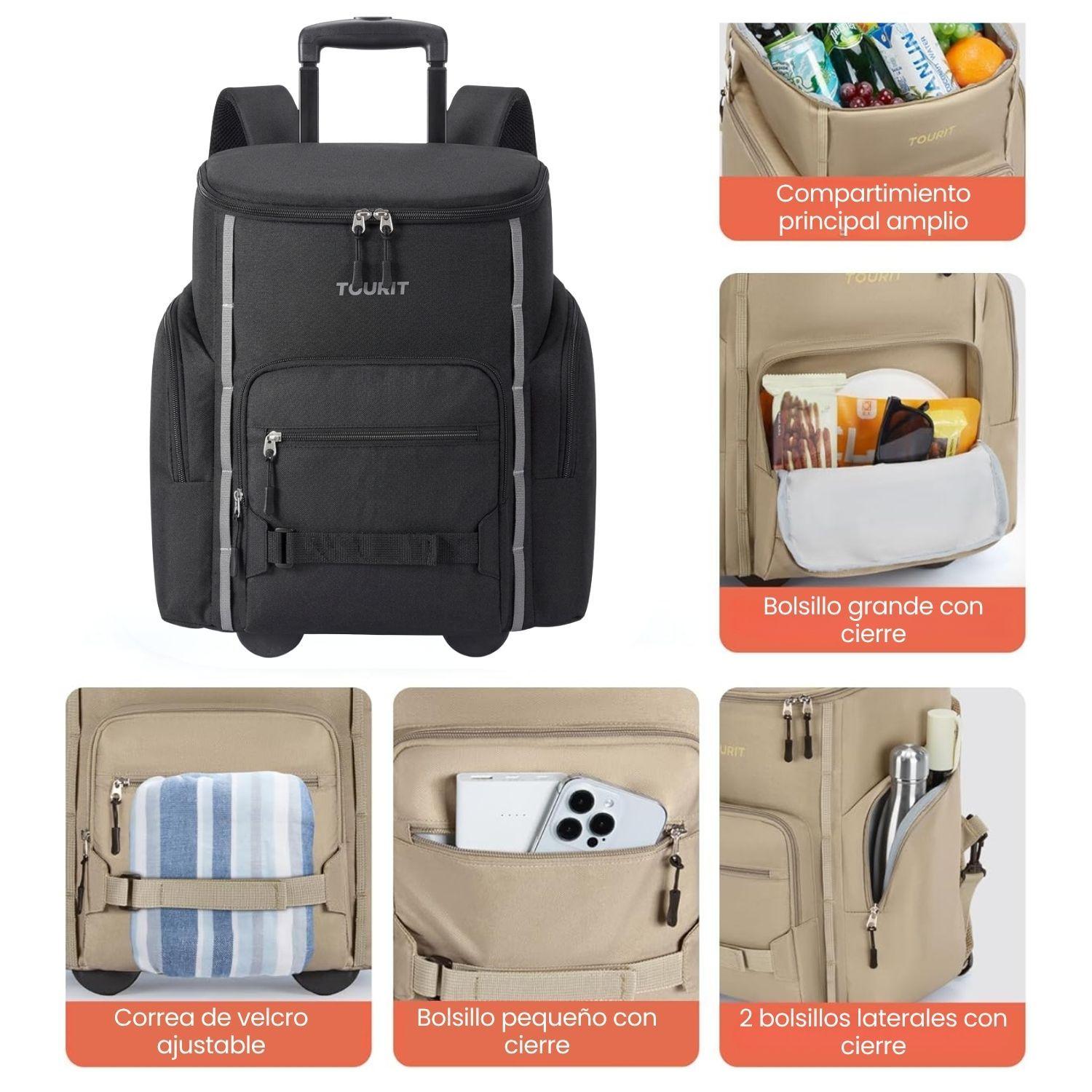 Tourit Mochila Cooler con Ruedas Explorer 22L 36 latas Negro-8