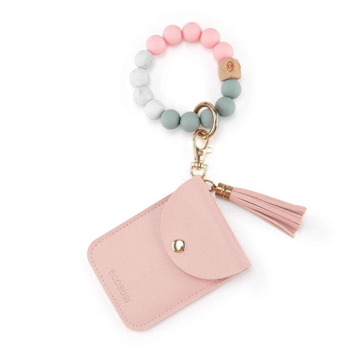 ECOSUSI Llavero de pulsera con billetera- Rosado-0