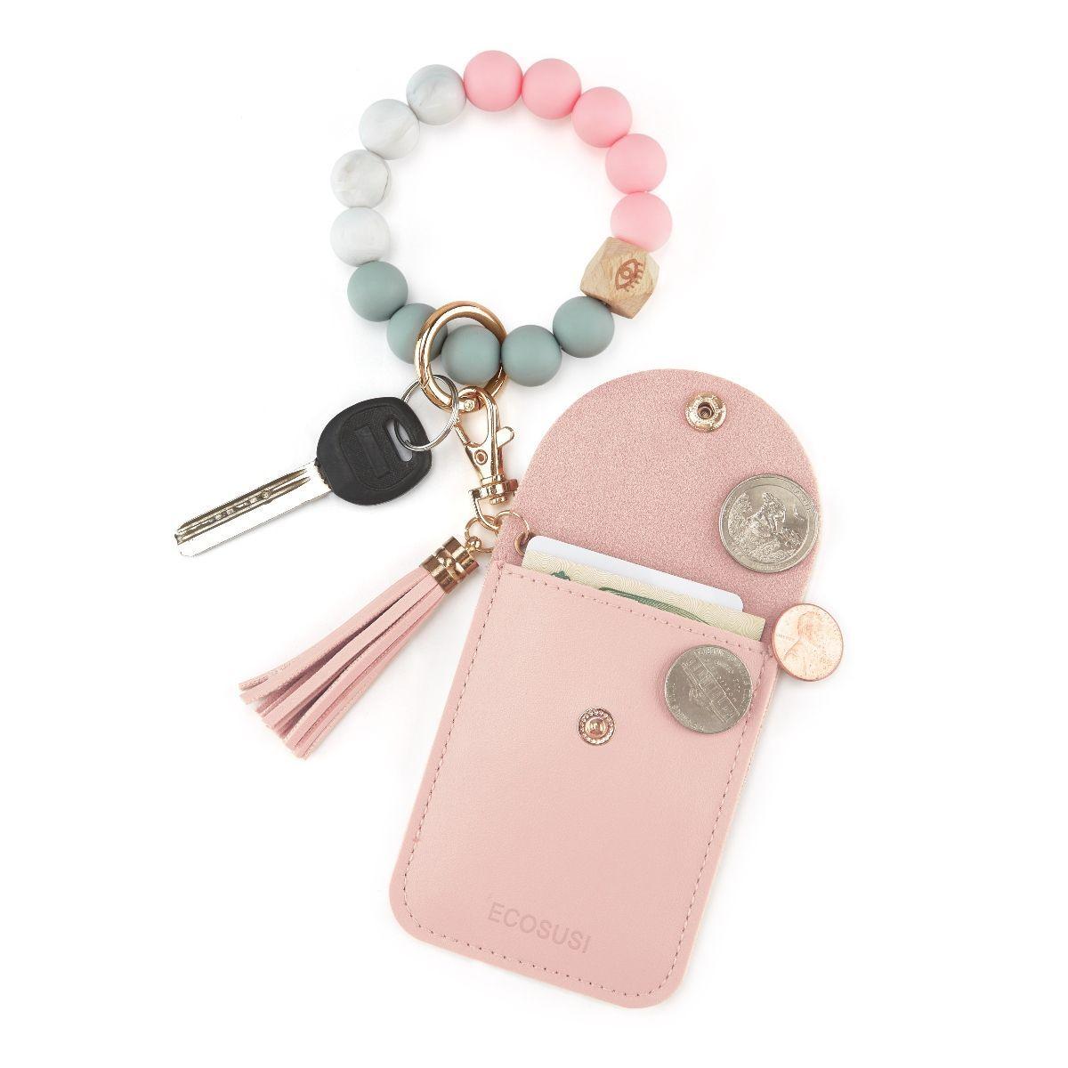 ECOSUSI Llavero de pulsera con billetera- Rosado-3