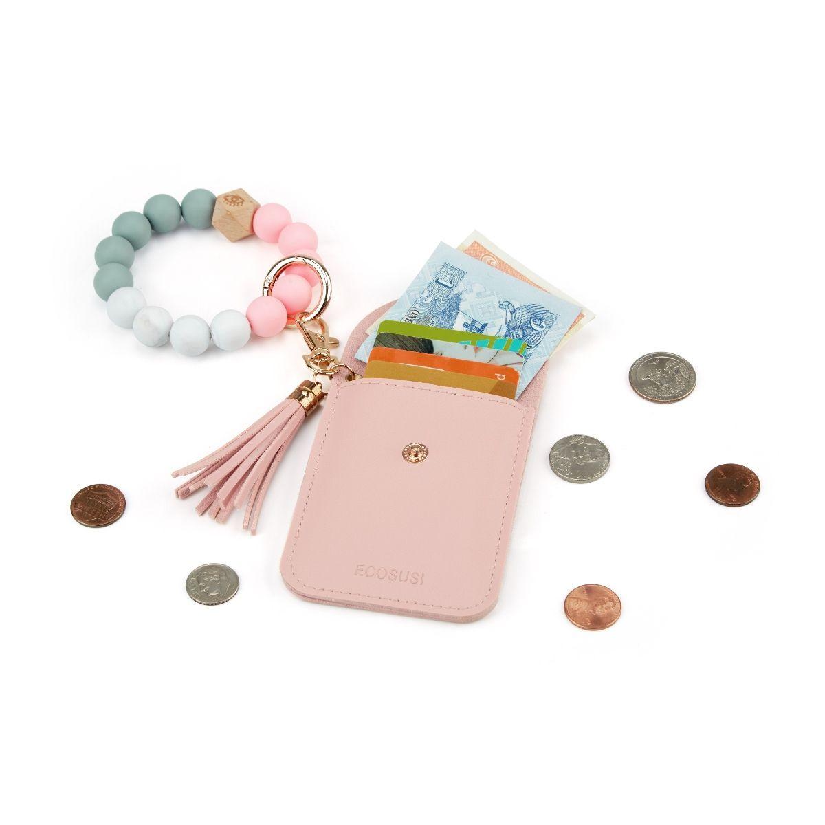 ECOSUSI Llavero de pulsera con billetera- Rosado-7