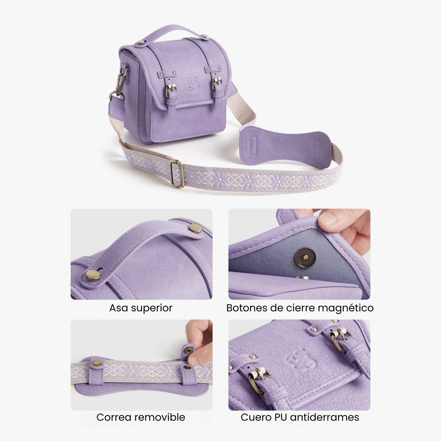 Ecosusi Bolso Vintage Clara Bandolera para Cámara Compacta Lila-5