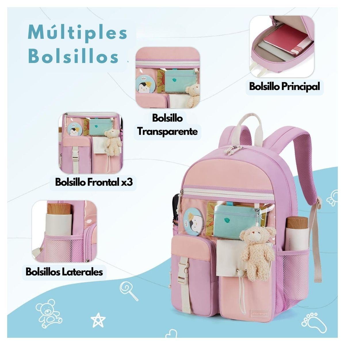 Mommore Mochila Escolar Ligera Kawaii Kids 19L - Morado-2