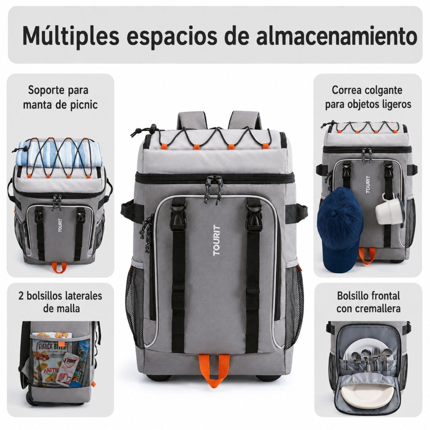 Tourit Mochila Térmica con Ruedas de 30 Litros 50 Latas Negro-7