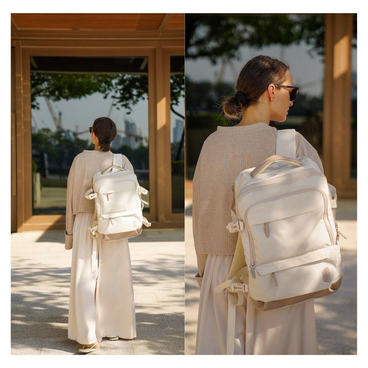 Bagsmart Mochila de Viaje Falco 30L- 40L + 3 Bolsas Organizadoras 17.3" - Beige-2