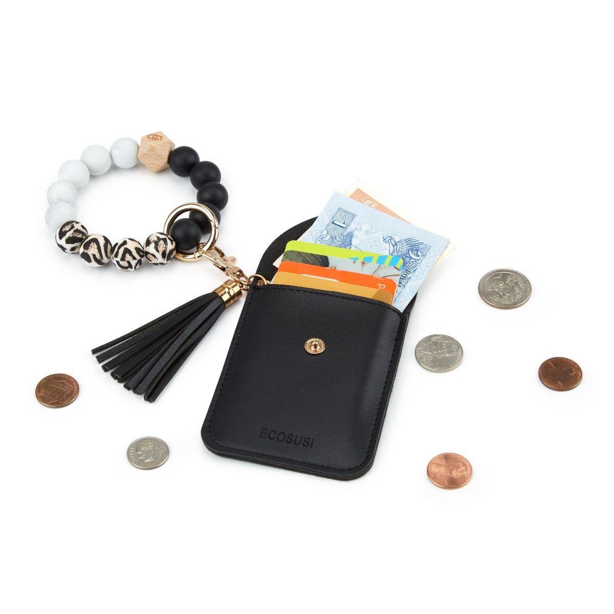 ECOSUSI Llavero de pulsera con billetera- Negro-5