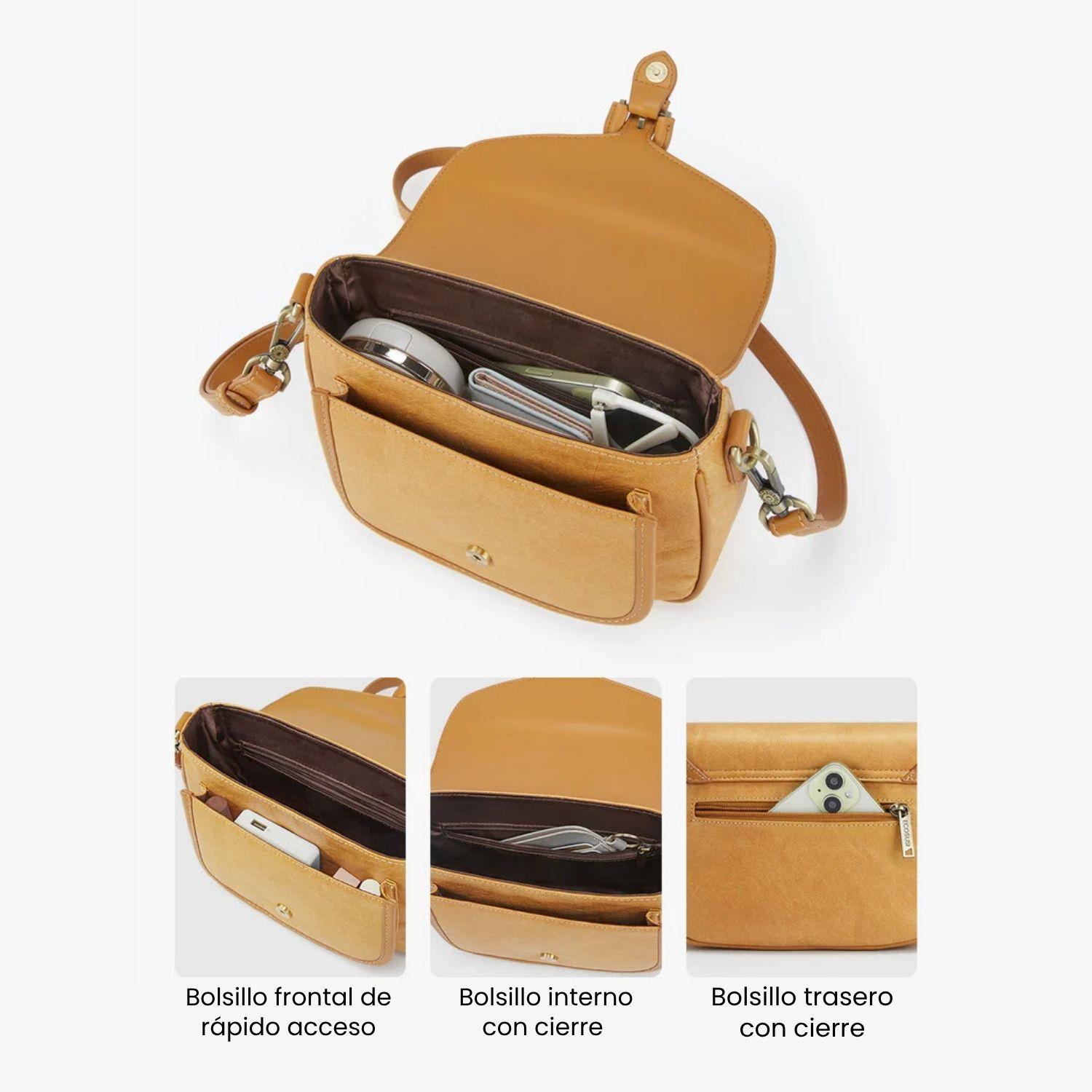 Ecosusi Cartera Bandolera Evelina de Papel Lavable Ecológico Ámbar-4