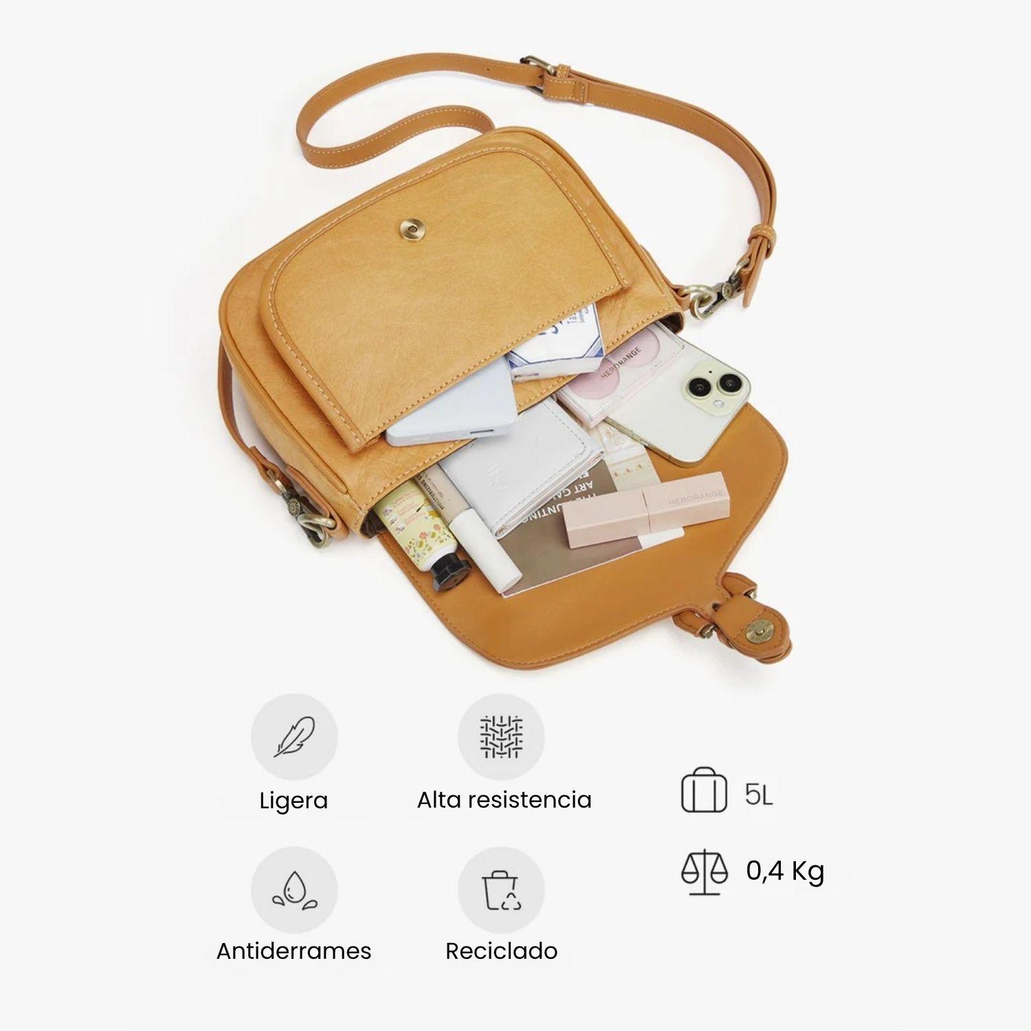 Ecosusi Cartera Bandolera Evelina de Papel Lavable Ecológico Ámbar-5