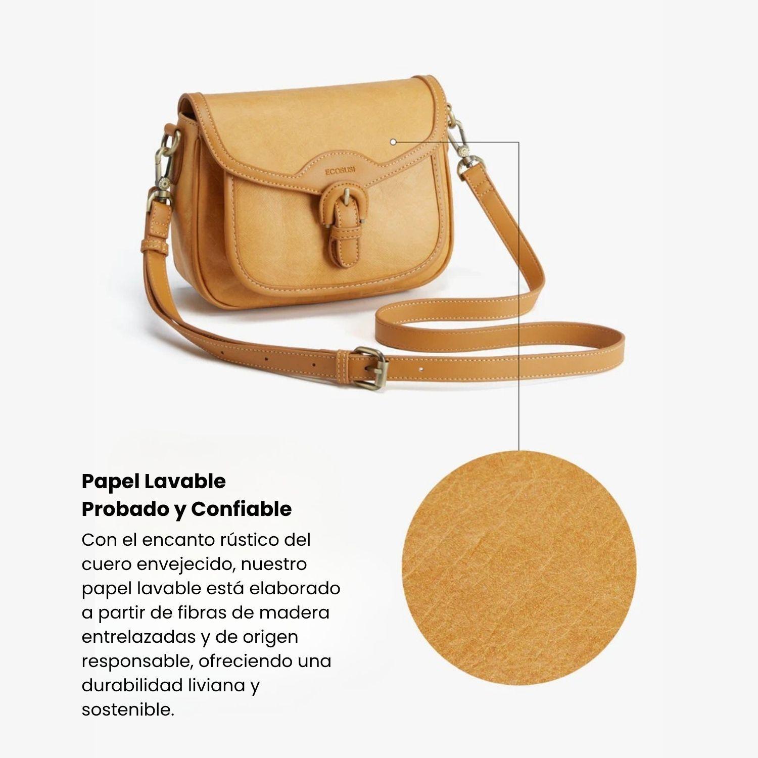 Ecosusi Cartera Bandolera Evelina de Papel Lavable Ecológico Ámbar-6