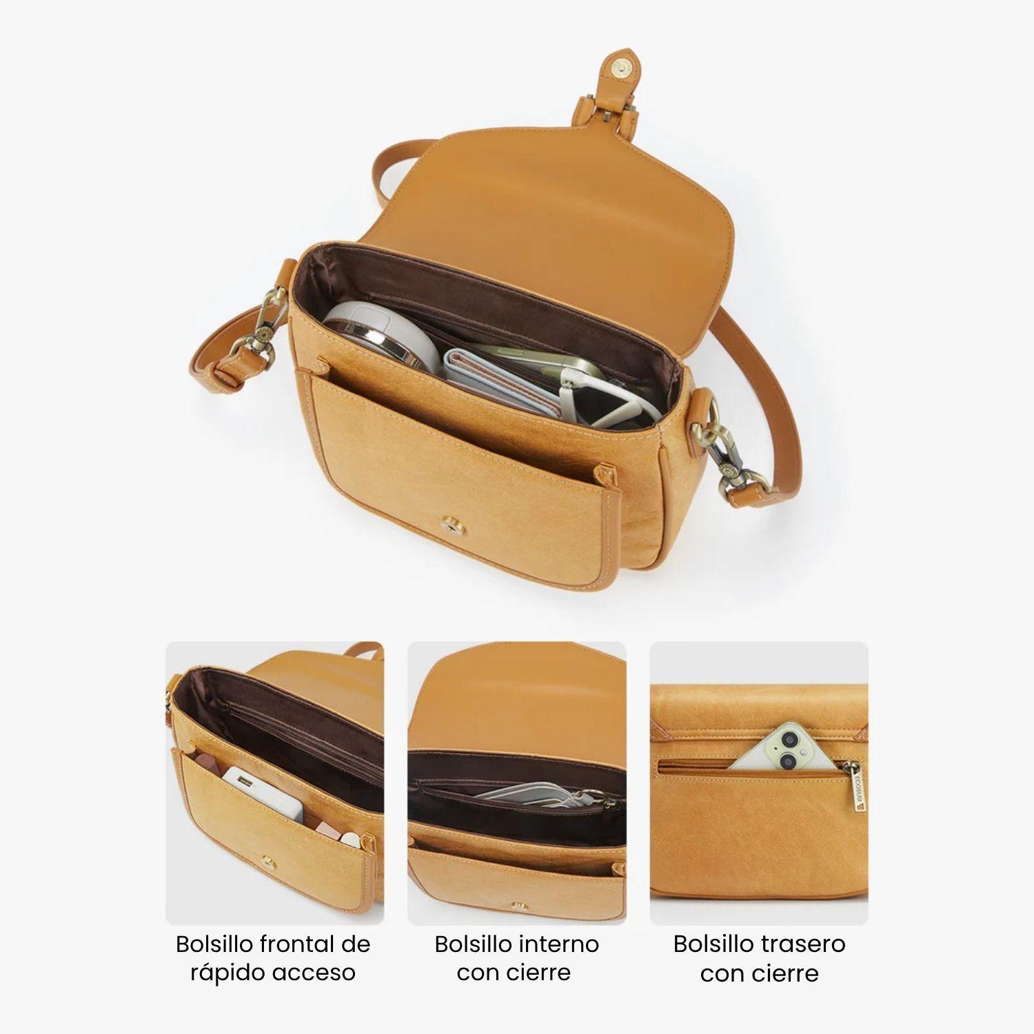 Ecosusi Cartera Bandolera Evelina de Papel Lavable Ecológico Ámbar-4