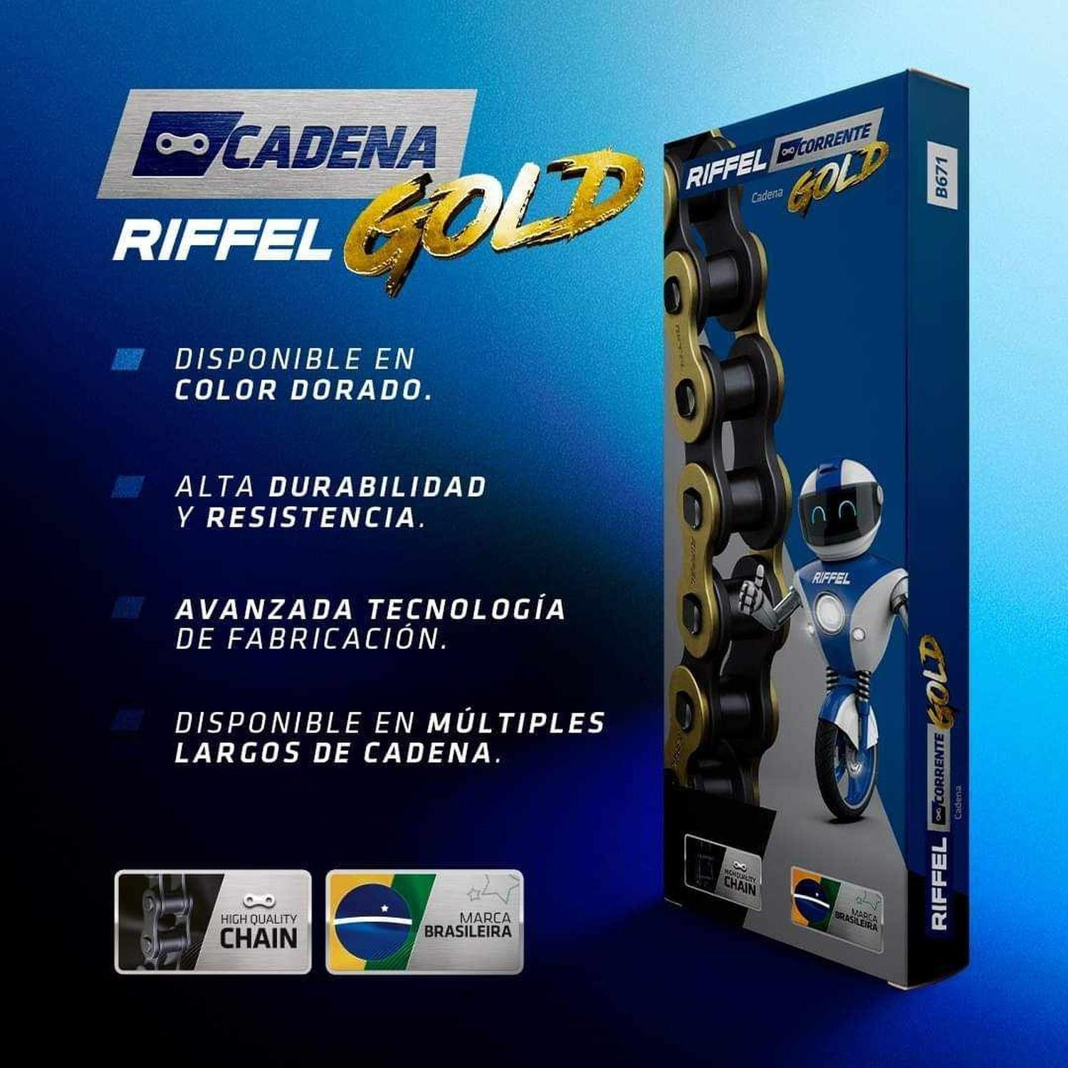 Cadena De Moto 428 X 140 Reforzada Dorada Original Riffel-3