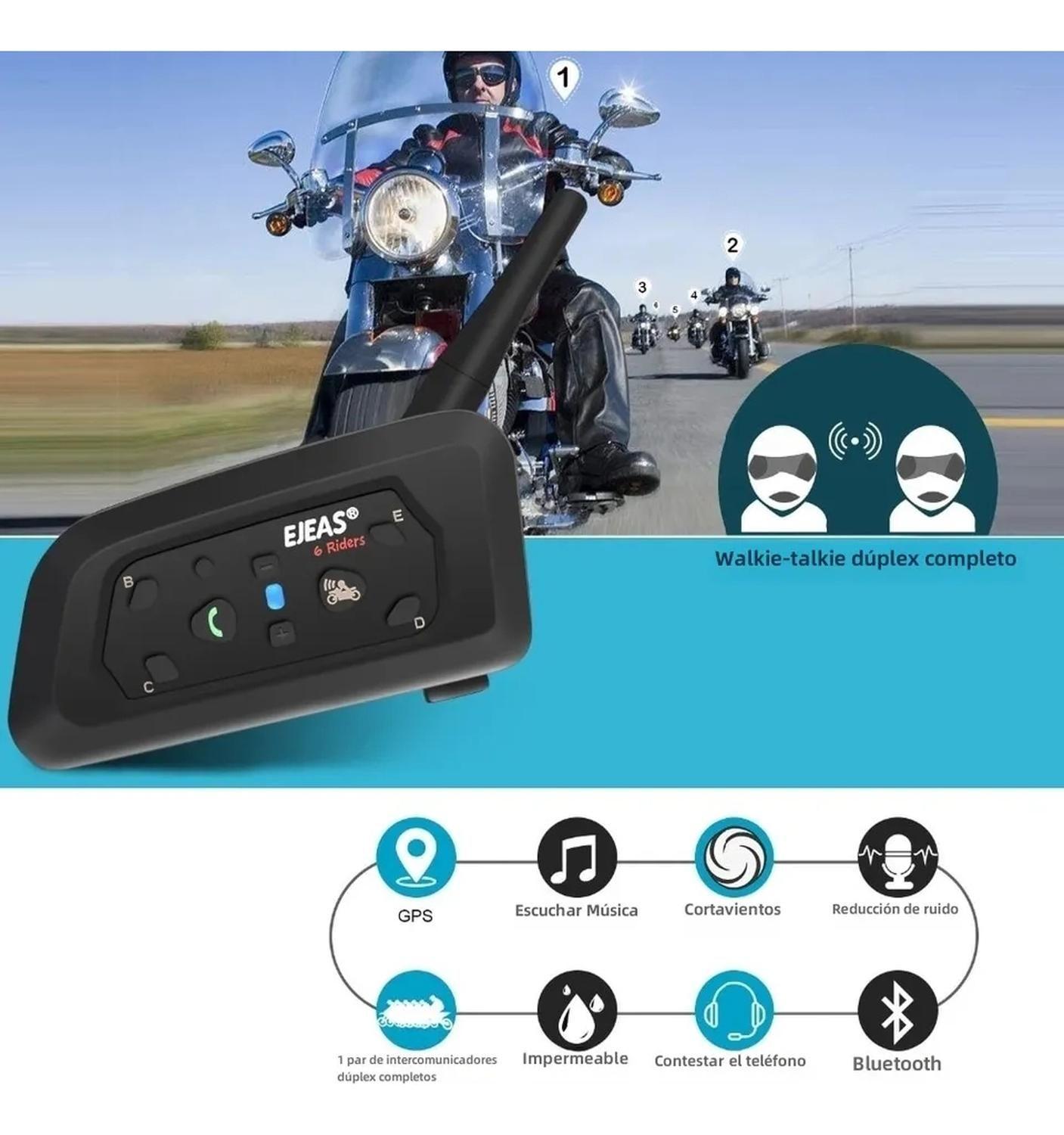 Pack 2 Intercomunicadores Casco Moto Manos Libres V6 Pro 2.0-3
