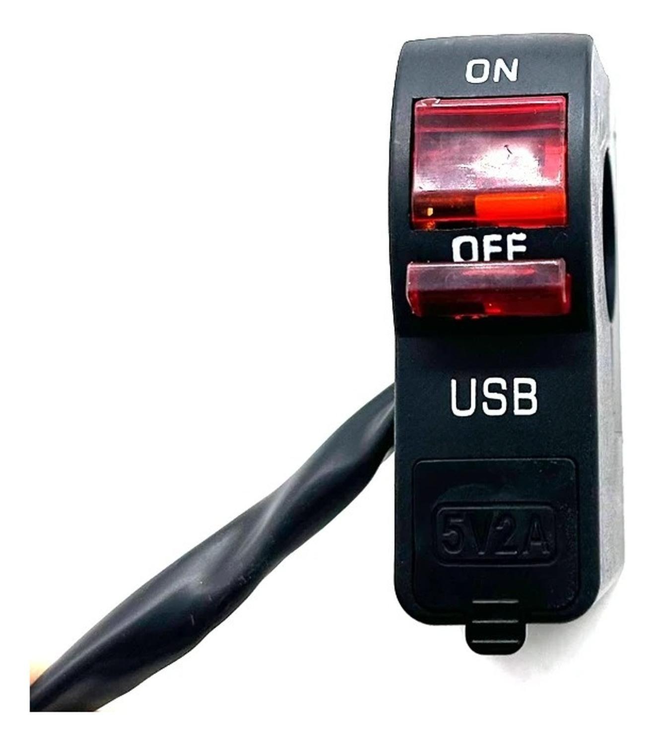 Botón Swicht On-off C/ Usb Incluido Para Manubrio Moto 22mm-0