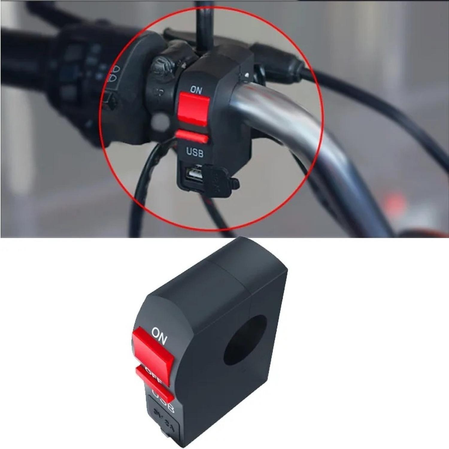 Botón Swicht On-off C/ Usb Incluido Para Manubrio Moto 22mm-2