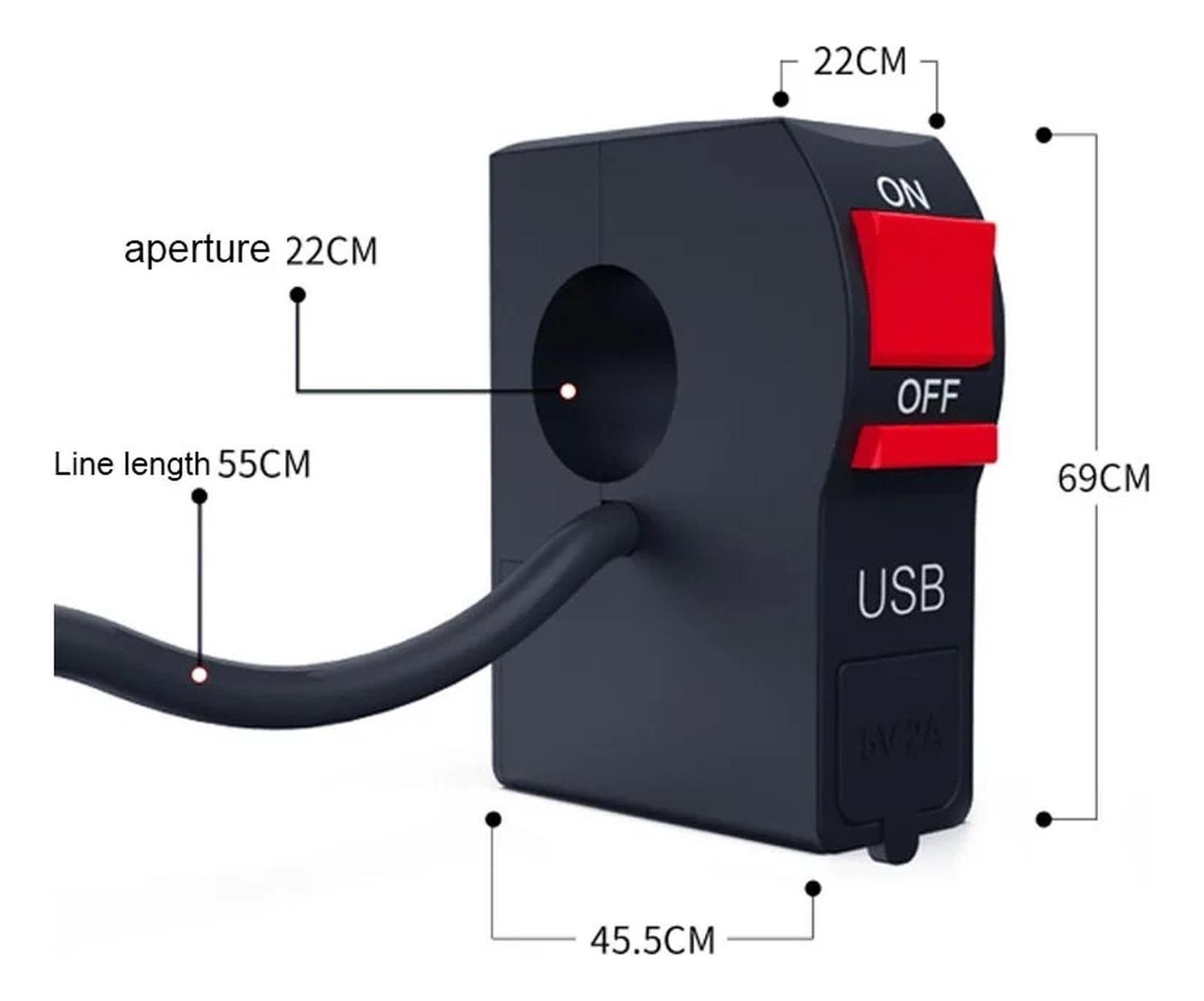 Botón Swicht On-off C/ Usb Incluido Para Manubrio Moto 22mm-3