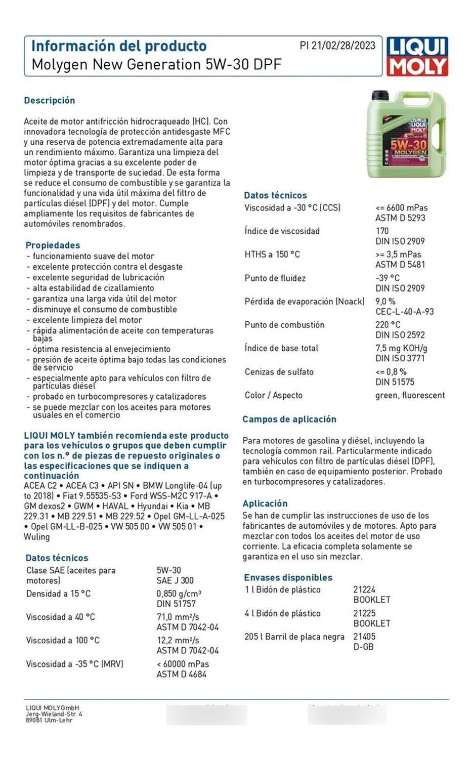 Aceite 5w 30 Full Sintetico 8l Bencinero - Diesel Dpf 4t-2