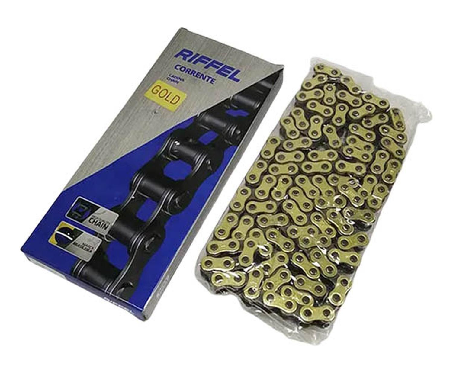 Cadena Moto Reforzada Con Oring Dorada 428 X 140 C/ Seguro-0