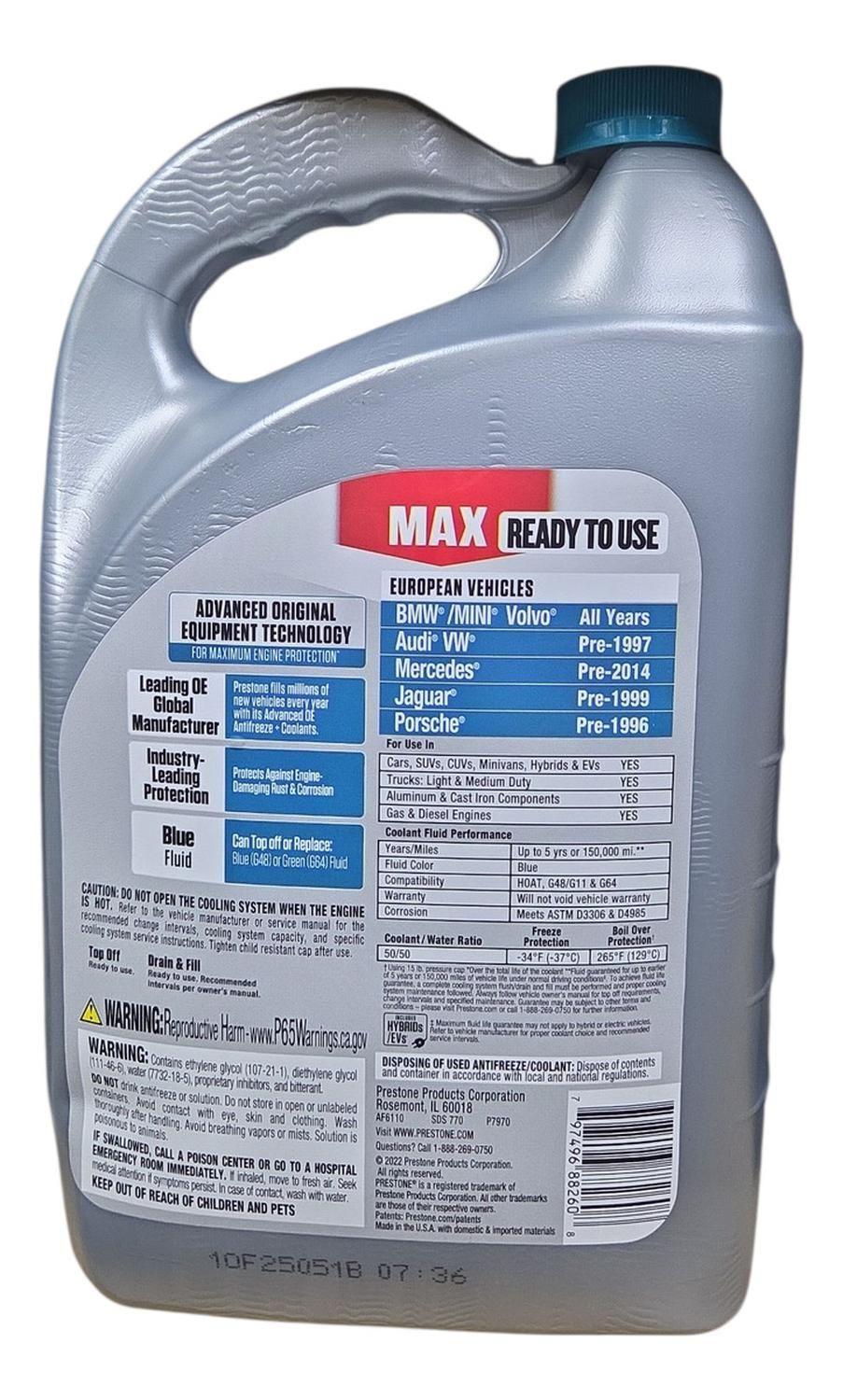 Refrigerante Y Anticongelante Prestone 50/50 Turquesa 3.8l-2
