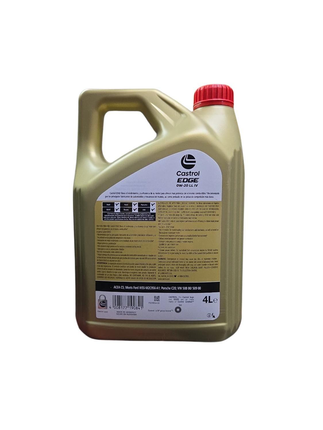 Aceite para Motor Castrol Full Sintetico 0W 20 4T 4L-2