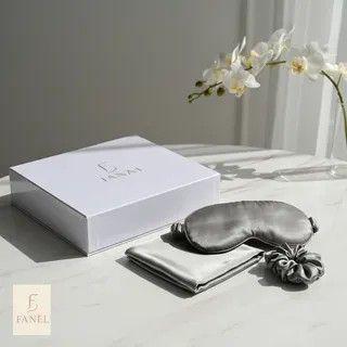 Set de Descanso en Sat n Fan l Antifaz Funda de Almohada Scrunchie gris-2