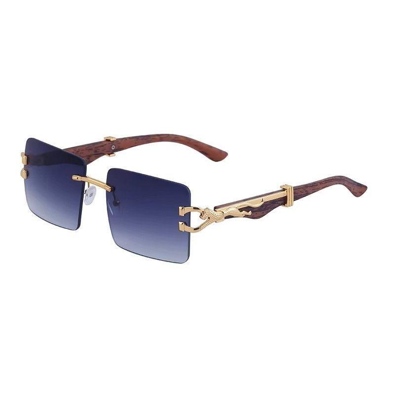 Lentes de Sol Rectangulares Unisex Fan l UV400 Marco Dorado y Lente Azul Degradado-0