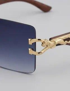 Lentes de Sol Rectangulares Unisex Fan l UV400 Marco Dorado y Lente Azul Degradado-1