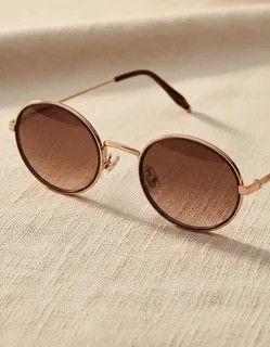 Lentes de Sol Redondos Unisex Fan l UV400 Marco  Dorado y Lente Cafe Degradado-2